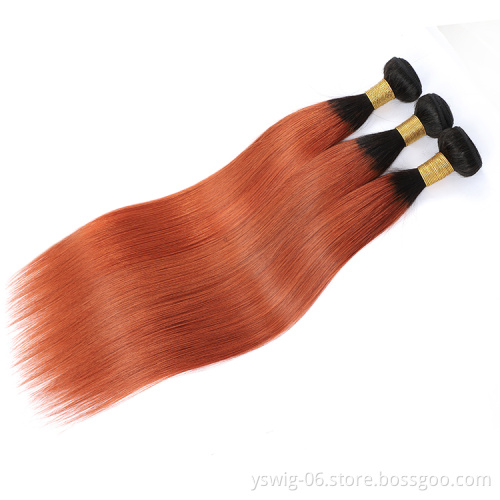 XCCOCO T1B/350# Color Virgin Hair Bundles, Peruvian Straight Ombre Human Hair Bundles with Lace Closure